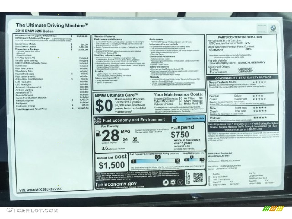 2018 3 Series 320i Sedan - Glacier Silver Metallic / Black photo #10
