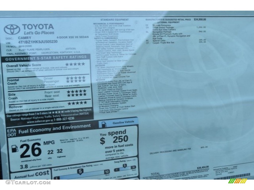 2018 Camry XSE V6 - Ruby Flare Pearl / Black photo #37