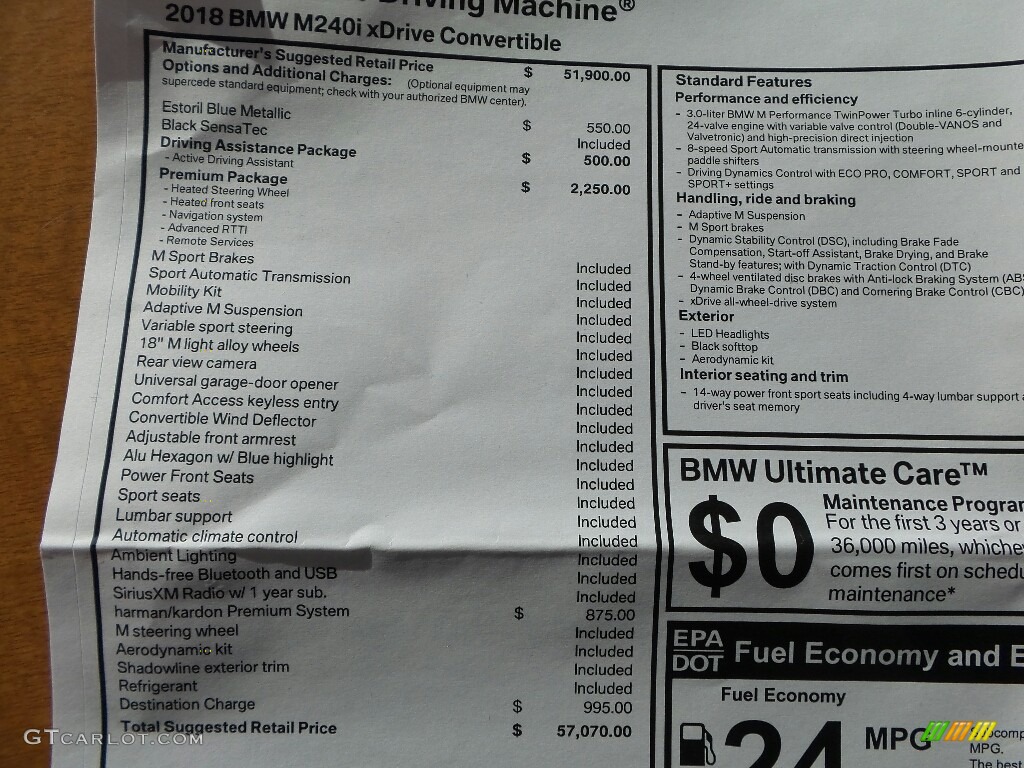 2018 2 Series M240i xDrive Convertible - Estoril Blue Metallic / Black photo #6