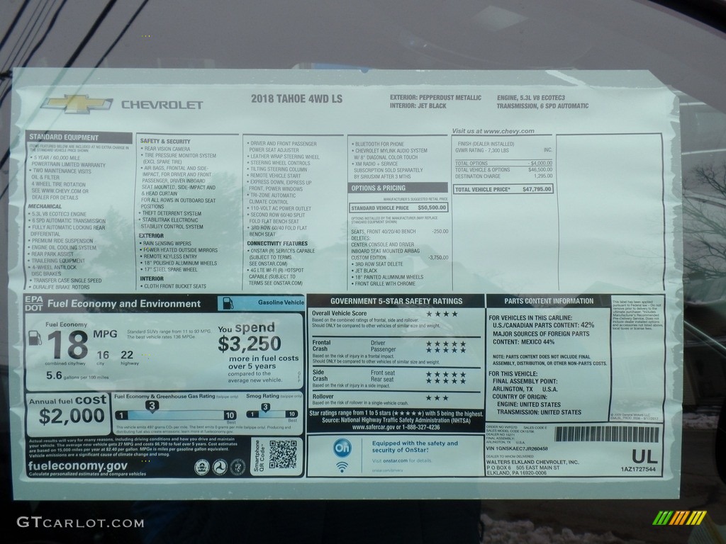 2018 Tahoe LS 4WD - Pepperdust Metallic / Jet Black photo #53