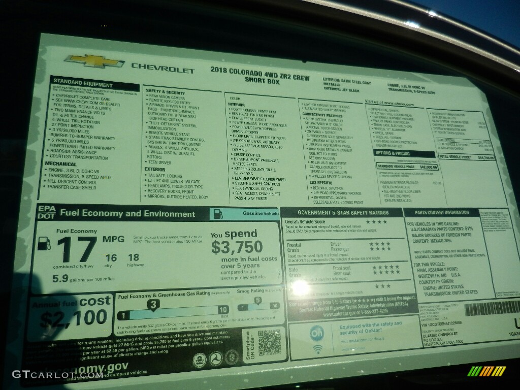 2018 Chevrolet Colorado ZR2 Crew Cab 4x4 Window Sticker Photos