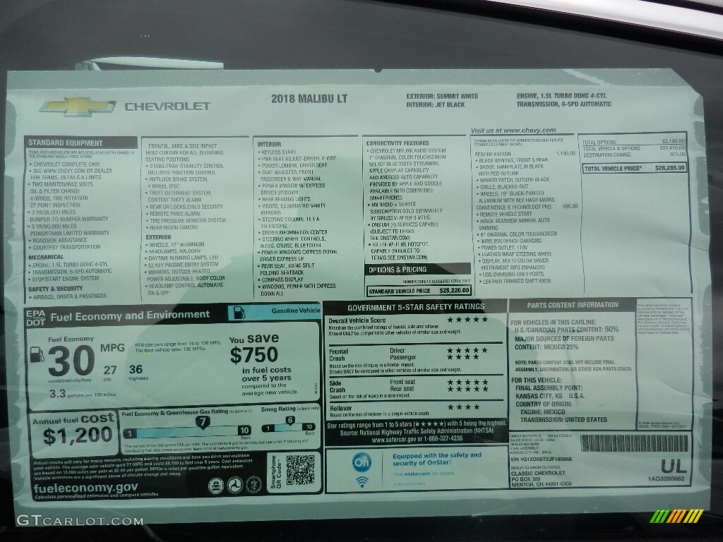 2018 Malibu LT - Summit White / Jet Black photo #7