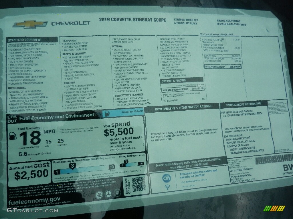 2019 Chevrolet Corvette Stingray Coupe Window Sticker Photo #125884444