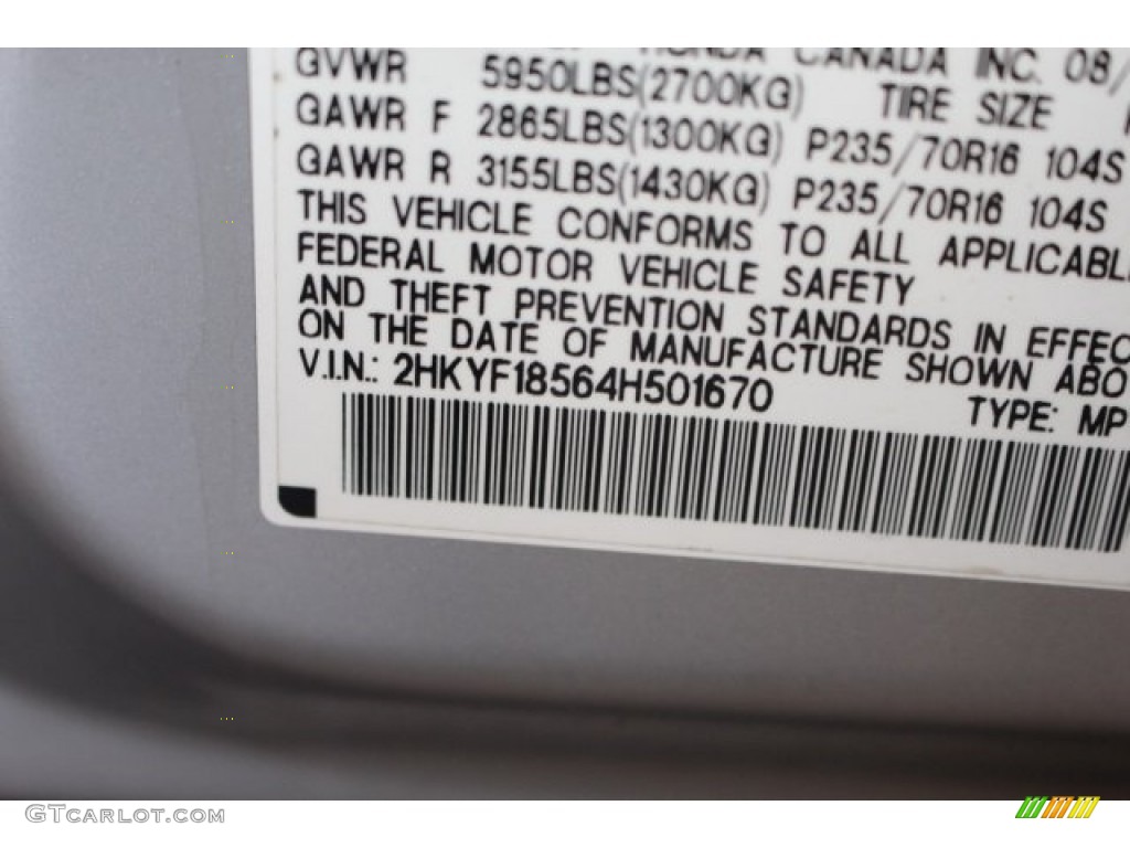 2004 Pilot EX-L 4WD - Starlight Silver Metallic / Gray photo #36