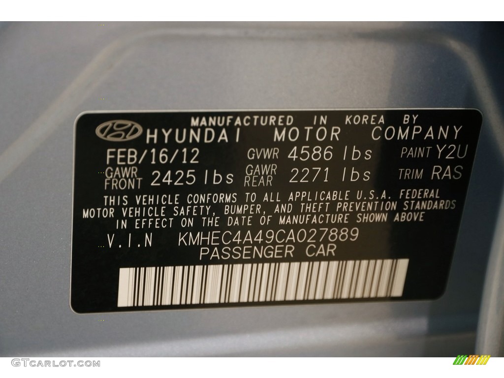 2012 Sonata Hybrid - Blue Sky Metallic / Gray photo #26