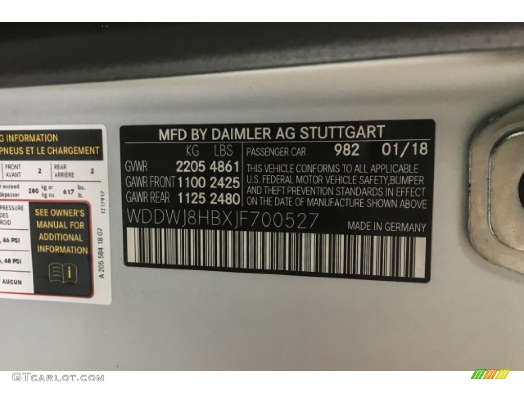 2018 C Color Code 982 for designo Iridium Silver Magno (Matte) Photo #125951523