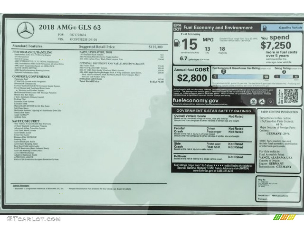2018 Mercedes-Benz GLS 63 AMG 4Matic Window Sticker Photo #125952885