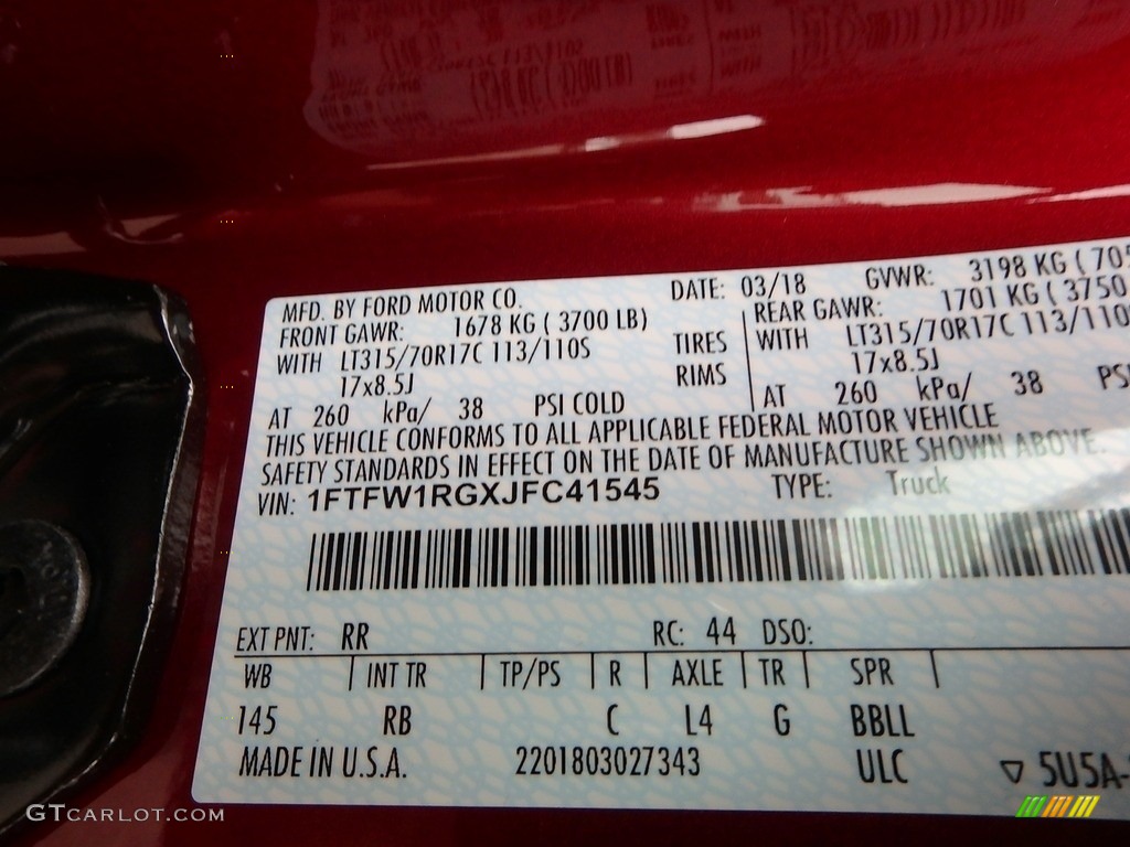 2018 F150 Color Code RR for Ruby Red Photo #125954274