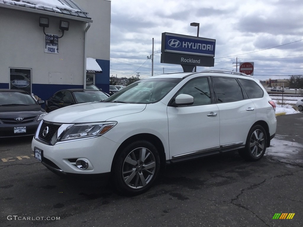 2013 Pathfinder Platinum 4x4 - Moonlight White / Almond photo #1