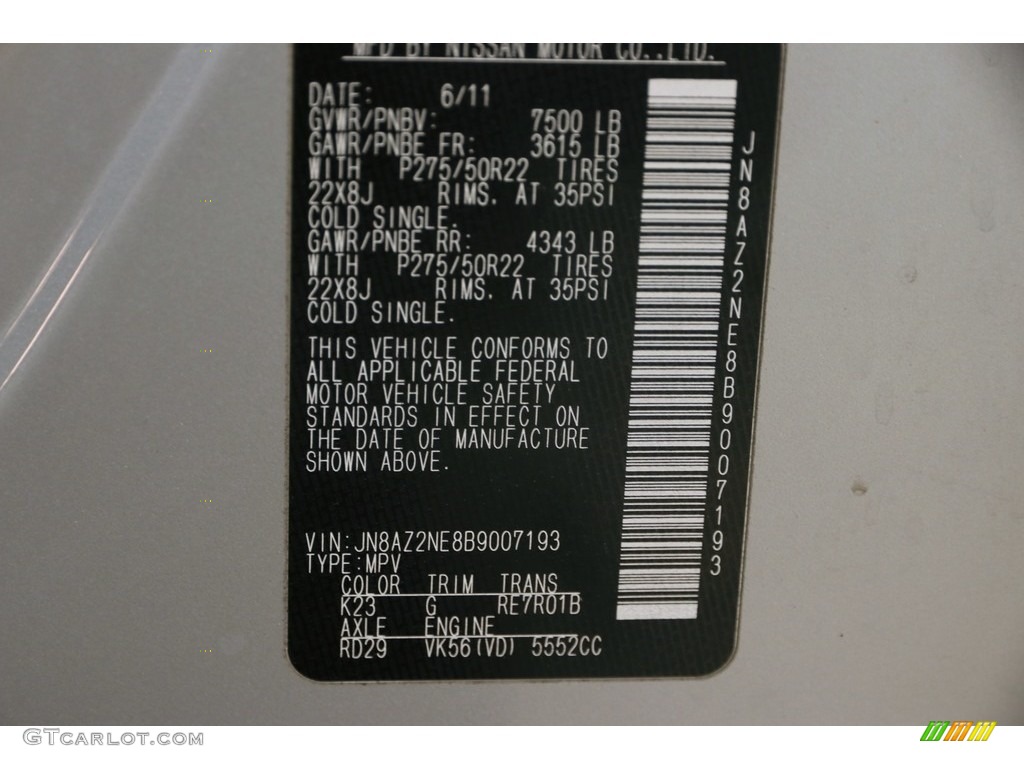 2011 QX 56 4WD - Liquid Platinum / Graphite photo #42
