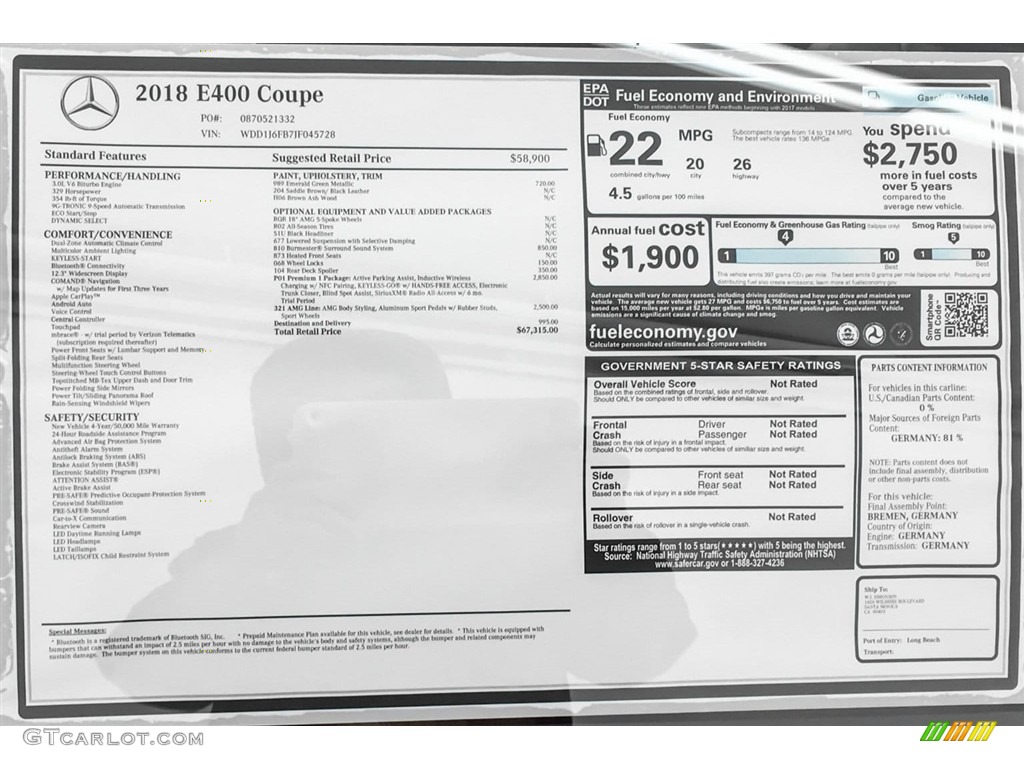 2018 E 400 Coupe - Emerald Green Metallic / Saddle Brown/Black photo #11