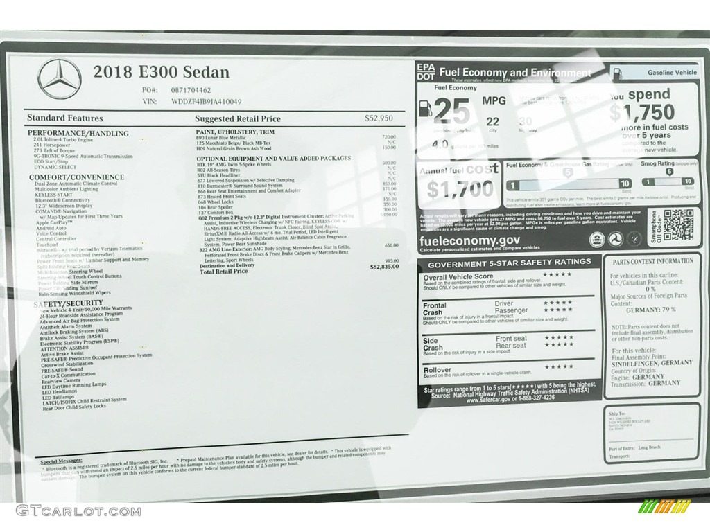 2018 E 300 Sedan - Lunar Blue Metallic / Macchiato Beige/Black photo #10