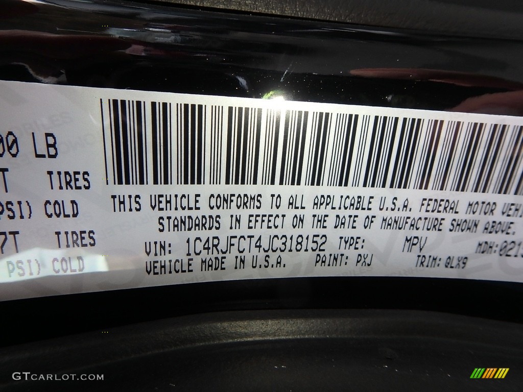 2018 Grand Cherokee Color Code PXJ for Diamond Black Crystal Pearl Photo #125989395