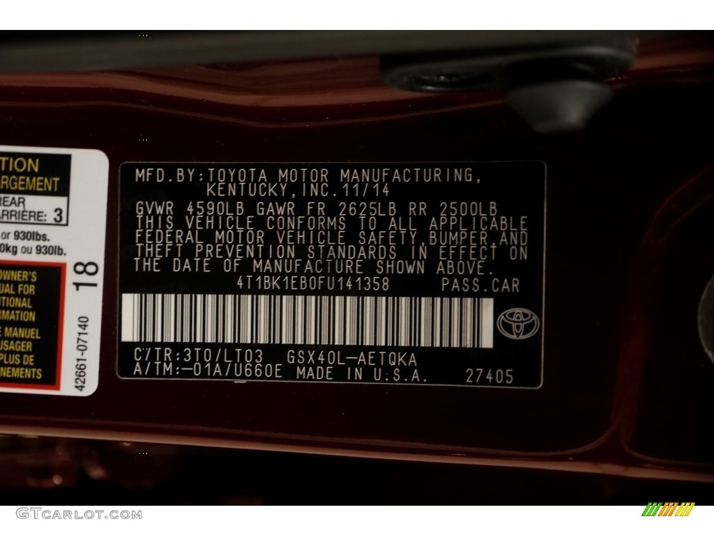 2015 Avalon XLE Touring - Ooh La La Rouge Mica / Almond photo #22