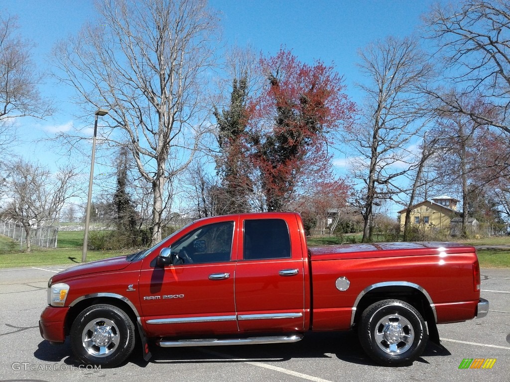 2006 Ram 2500 Laramie Quad Cab - Inferno Red Crystal Pearl / Khaki photo #1