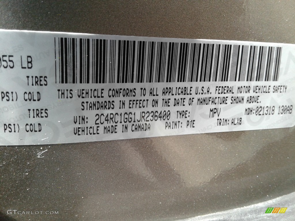 2018 Chrysler Pacifica Limited Color Code Photos