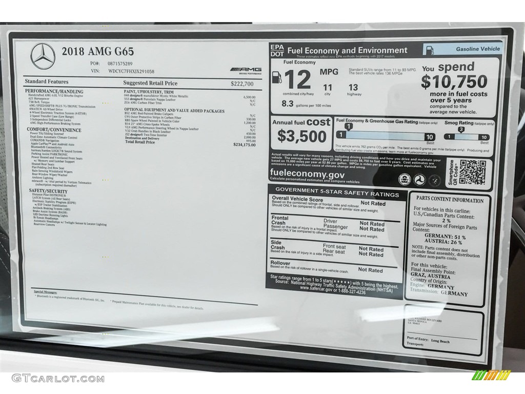 2018 Mercedes-Benz G 65 AMG Window Sticker Photo #126036209
