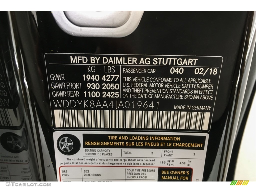 2018 AMG GT Color Code 040 for Black Photo #126039298