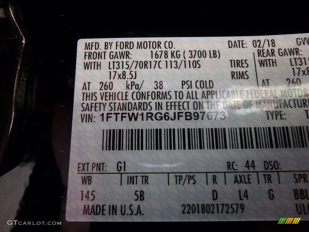 2018 F150 Color Code G1 for Shadow Black Photo #126042083