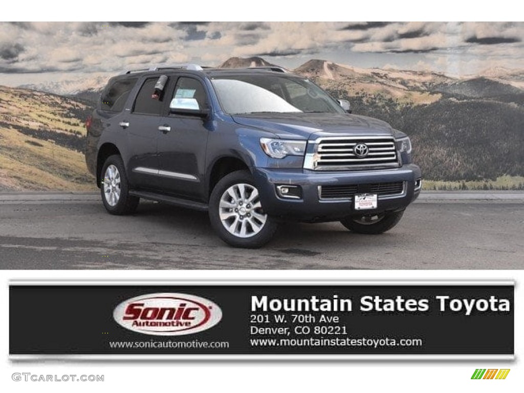 2018 Sequoia Platinum 4x4 - Shoreline Blue Pearl / Red Rock/Black photo #1