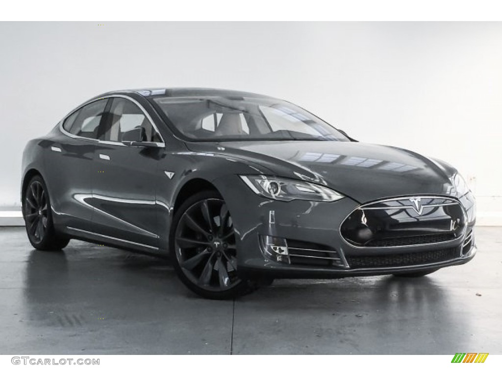 Grey Metallic 2014 Tesla Model S P85D Performance Exterior Photo #126083412
