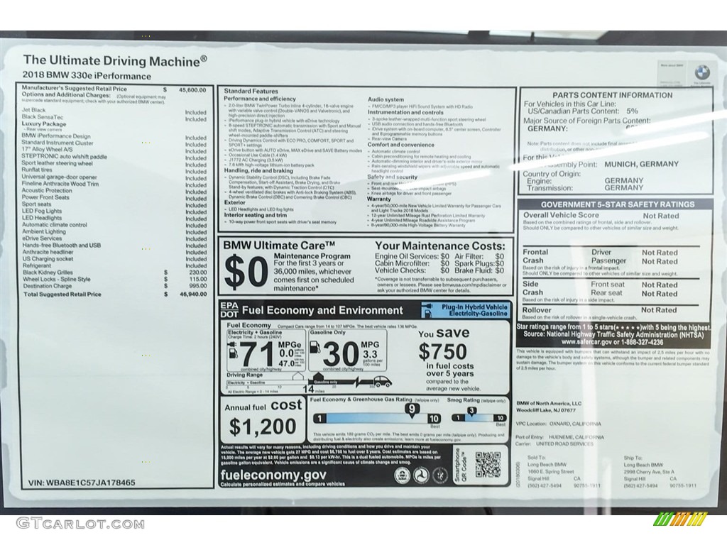 2018 3 Series 330e iPerformance Sedan - Jet Black / Black photo #10