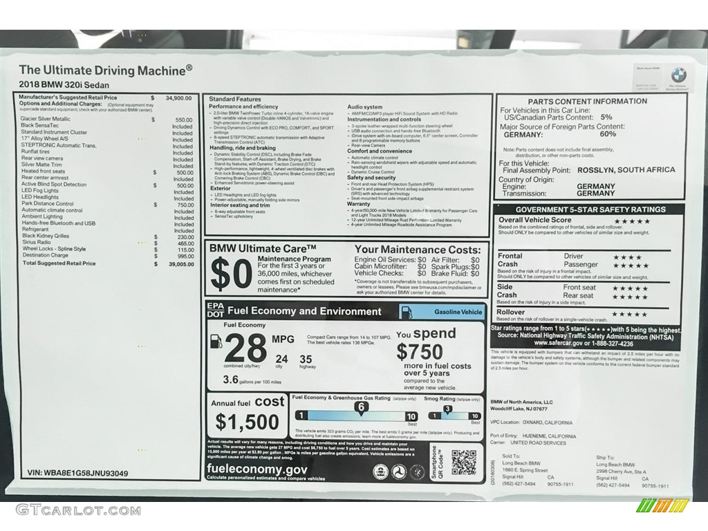2018 3 Series 320i Sedan - Glacier Silver Metallic / Black photo #10