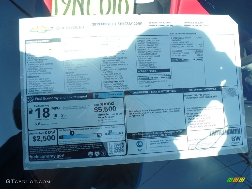 2019 Chevrolet Corvette Stingray Convertible Window Sticker Photo #126105965
