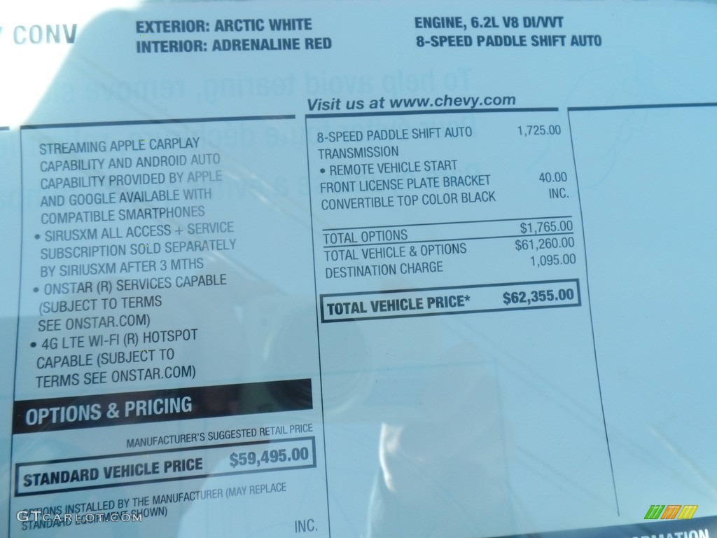 2019 Chevrolet Corvette Stingray Convertible Window Sticker Photo #126106019