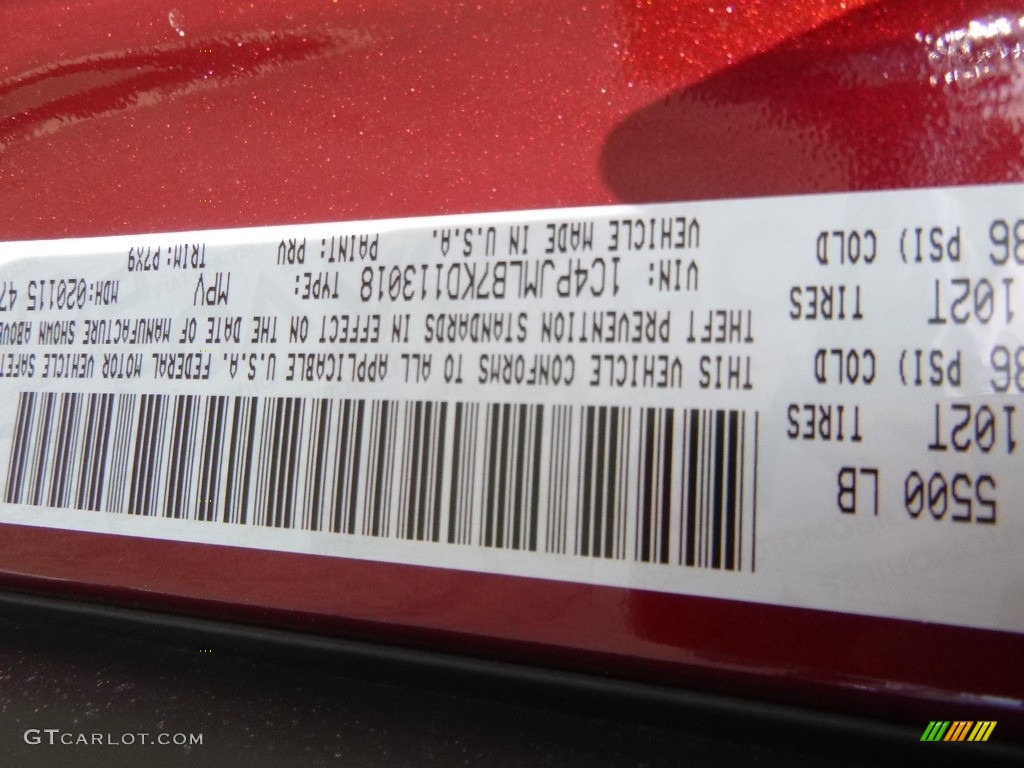 2019 Cherokee Color Code PRV for Velvet Red Pearl Photo #126116231