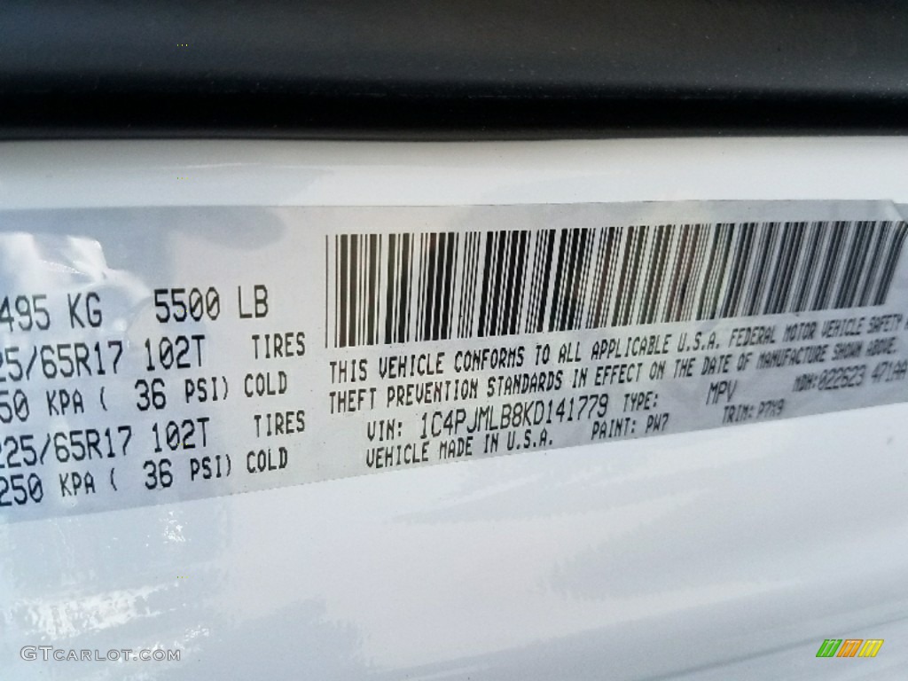 2019 Cherokee Color Code PW7 for Bright White Photo #126116741