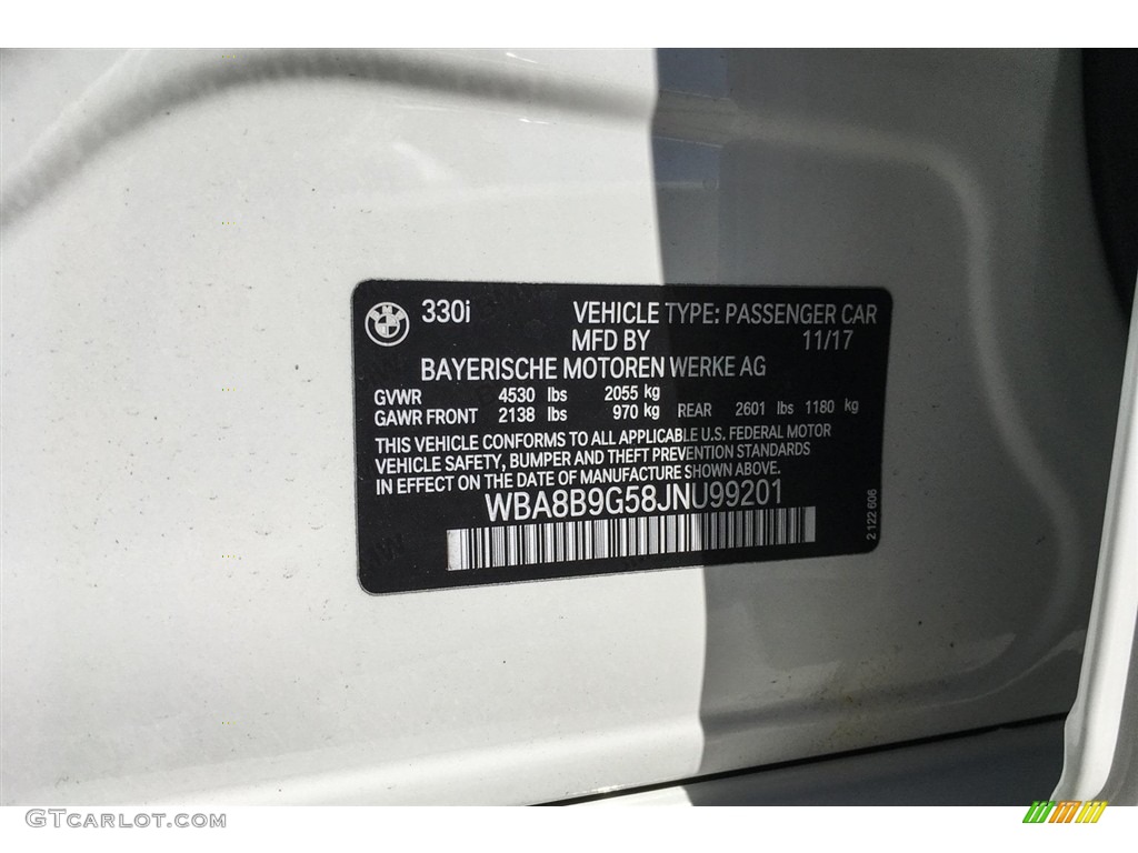 2018 3 Series 330i Sedan - Alpine White / Black photo #11