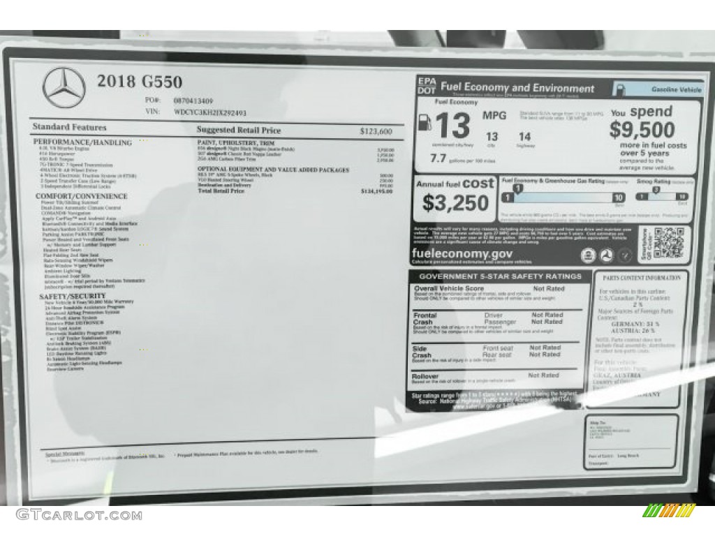 2018 Mercedes-Benz G 550 Window Sticker Photo #126167937
