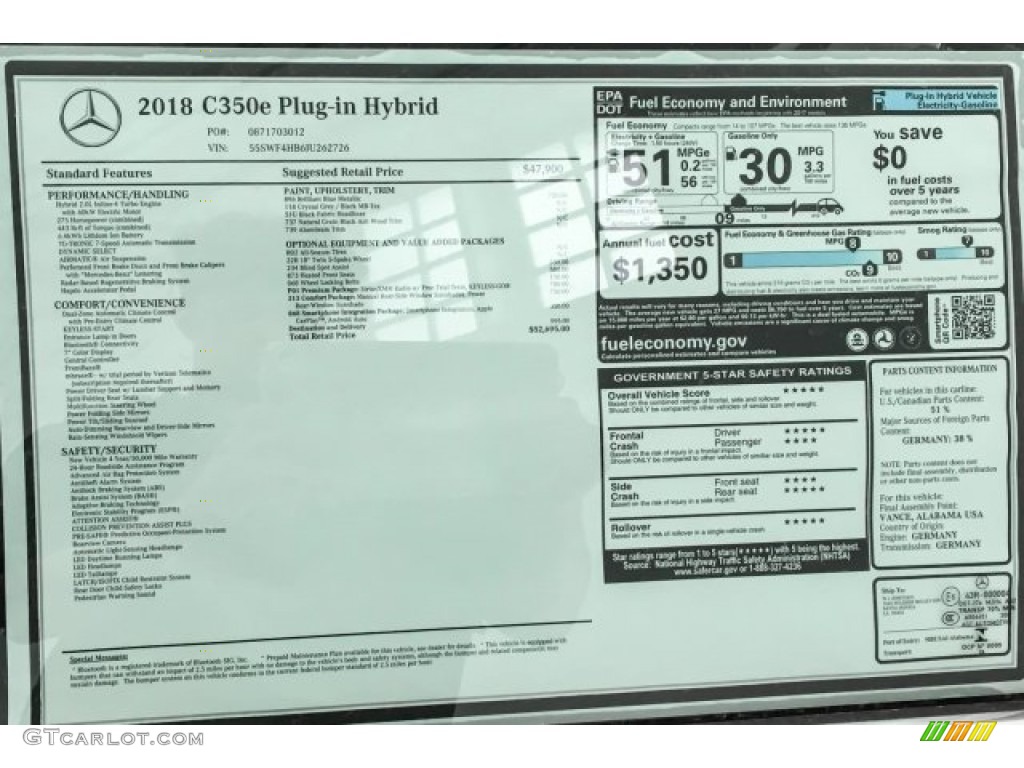 2018 C 350e Plug-in Hybrid Sedan - Brilliant Blue Metallic / Crystal Grey/Black photo #10