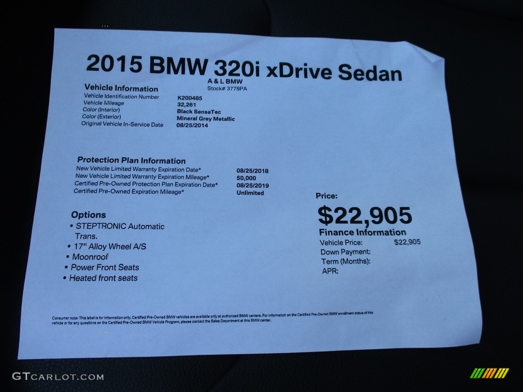 2015 3 Series 320i xDrive Sedan - Mineral Grey Metallic / Black photo #16