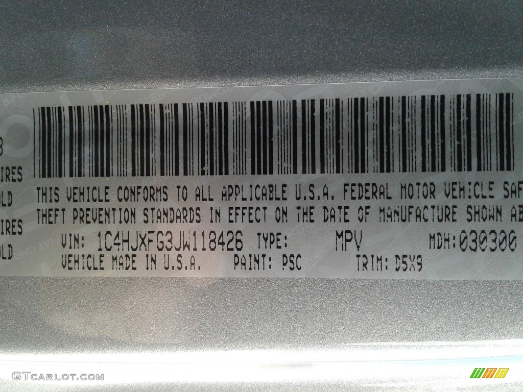 2018 Wrangler Unlimited Color Code PSC for Billet Silver Metallic Photo #126195779