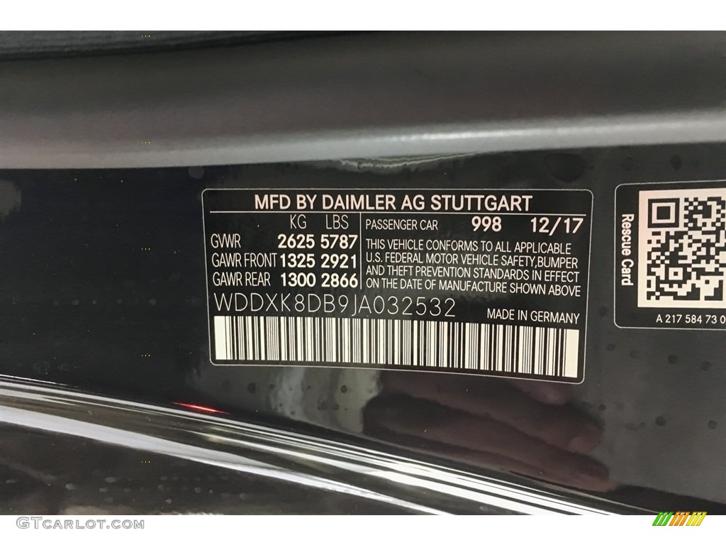2018 Mercedes-Benz S 560 Cabriolet Color Code Photos