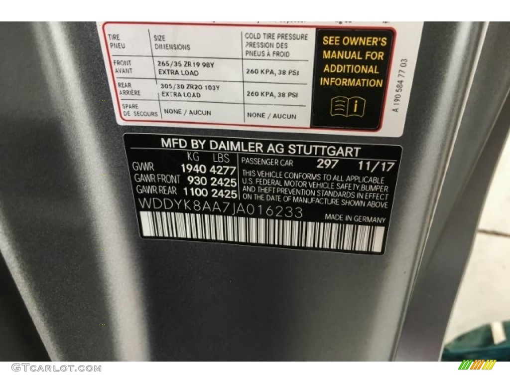 2018 AMG GT Color Code 297 for designo Selenite Grey Magno (Matte) Photo #126196991
