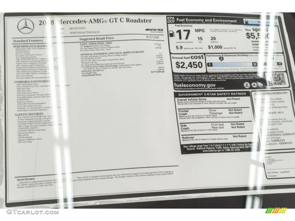 2018 Mercedes-Benz AMG GT C Roadster Window Sticker Photo #126197034