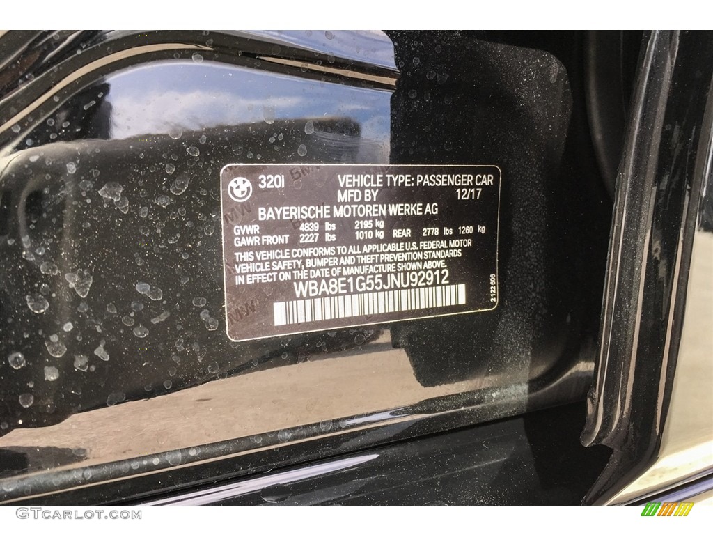 2018 3 Series 320i Sedan - Jet Black / Black photo #11