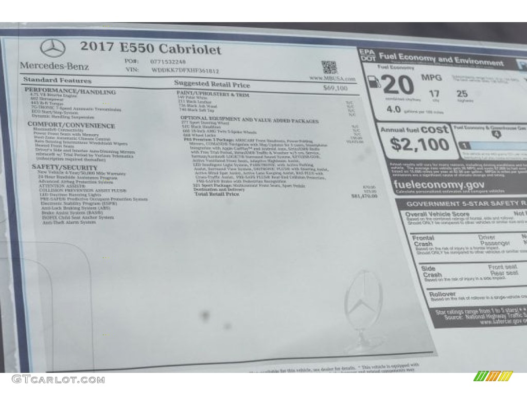 2017 Mercedes-Benz E 550 Cabriolet Window Sticker Photos