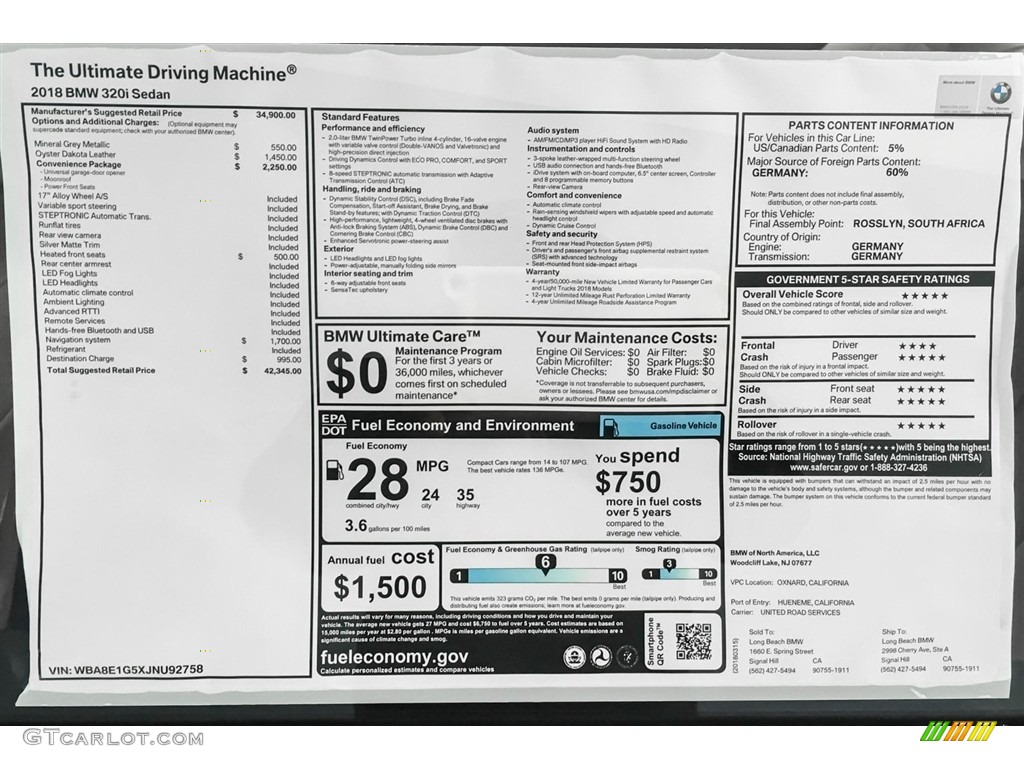 2018 3 Series 320i Sedan - Mineral Grey Metallic / Black photo #10