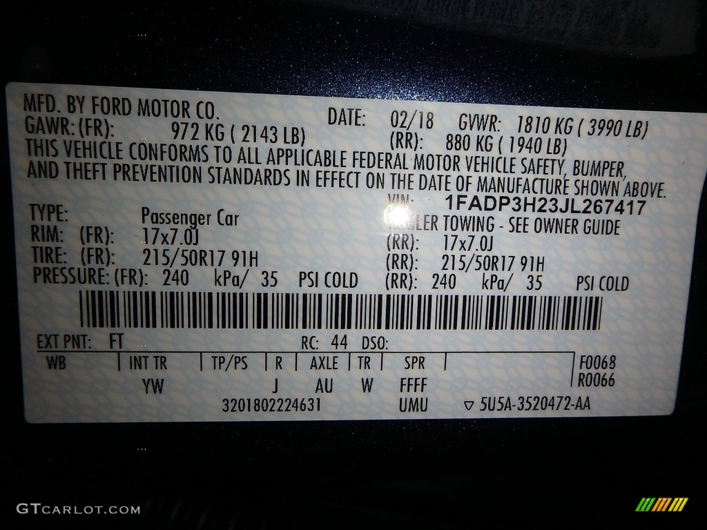 2018 Focus Color Code FT for Blue Metallic Photo #126224941