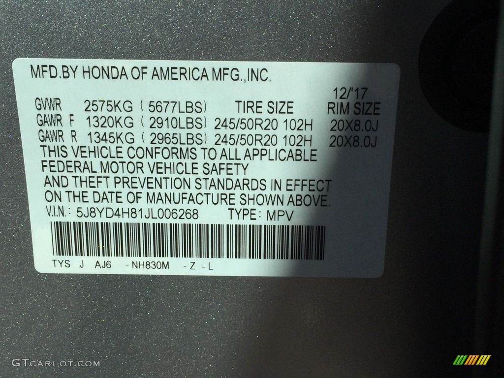 2018 Acura MDX Advance SH-AWD Color Code Photos