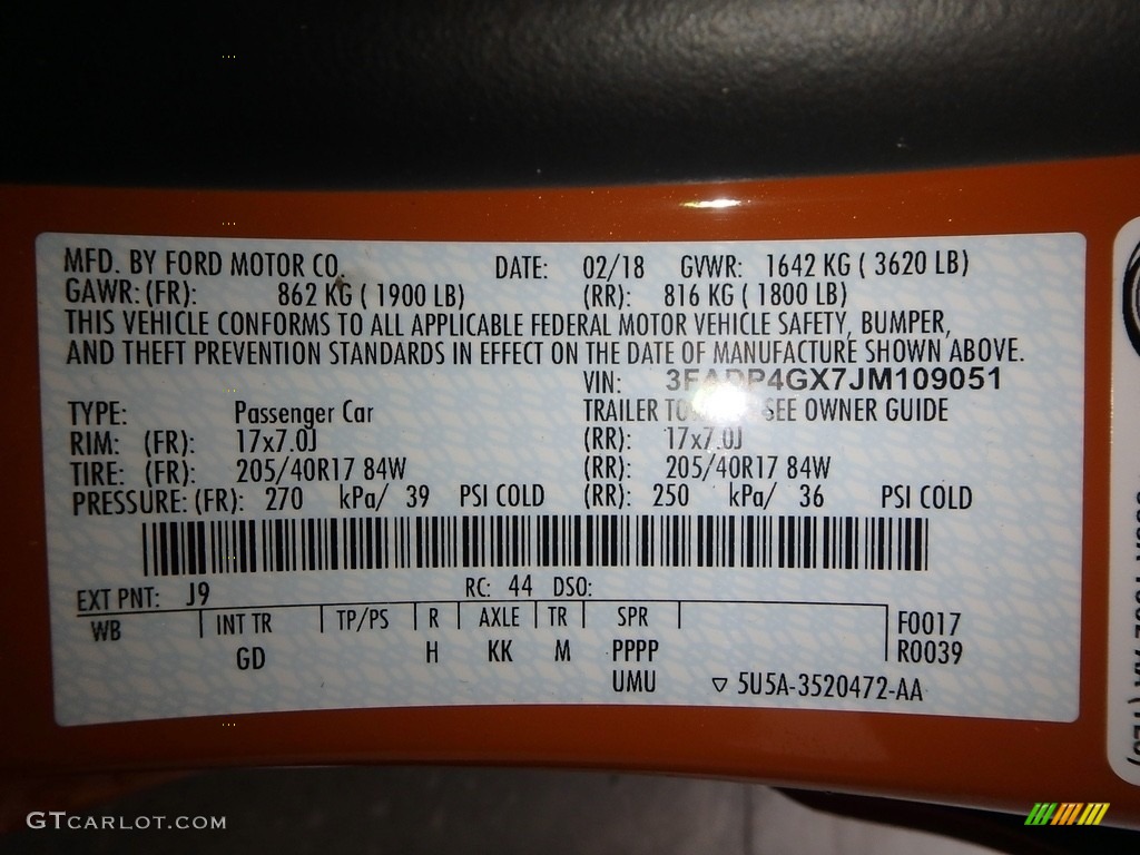 2018 Fiesta Color Code J9 for Orange Spice Photo #126266668