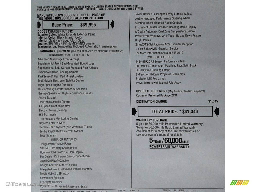 2018 Charger R/T Scat Pack - White Knuckle / Black photo #32