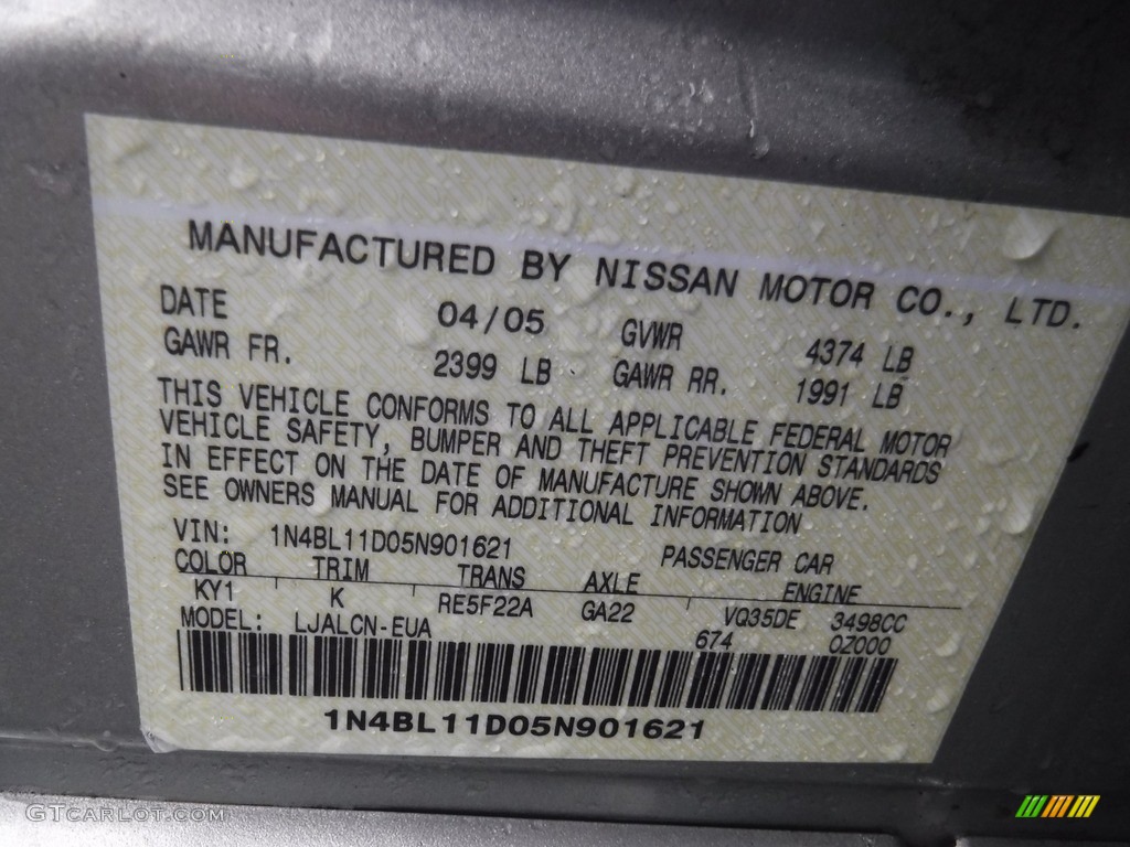 2005 Altima 3.5 SL - Sheer Silver Metallic / Frost Gray photo #24