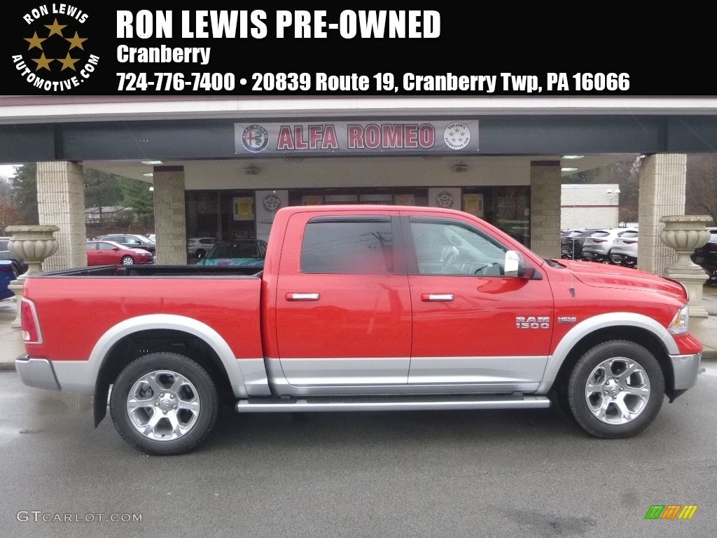 2014 1500 Laramie Crew Cab 4x4 - Flame Red / Canyon Brown/Light Frost Beige photo #1
