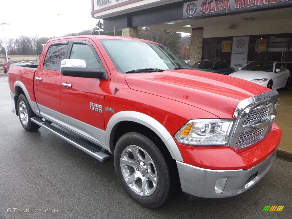 2014 1500 Laramie Crew Cab 4x4 - Flame Red / Canyon Brown/Light Frost Beige photo #3
