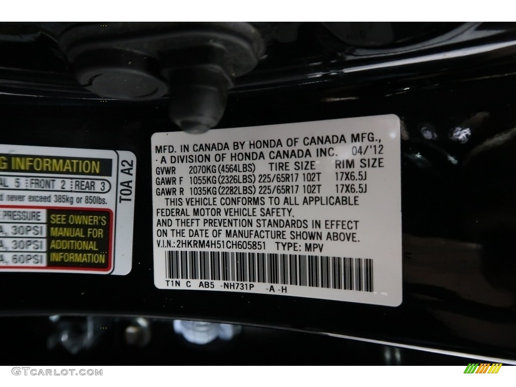2012 CR-V EX 4WD - Crystal Black Pearl / Gray photo #38